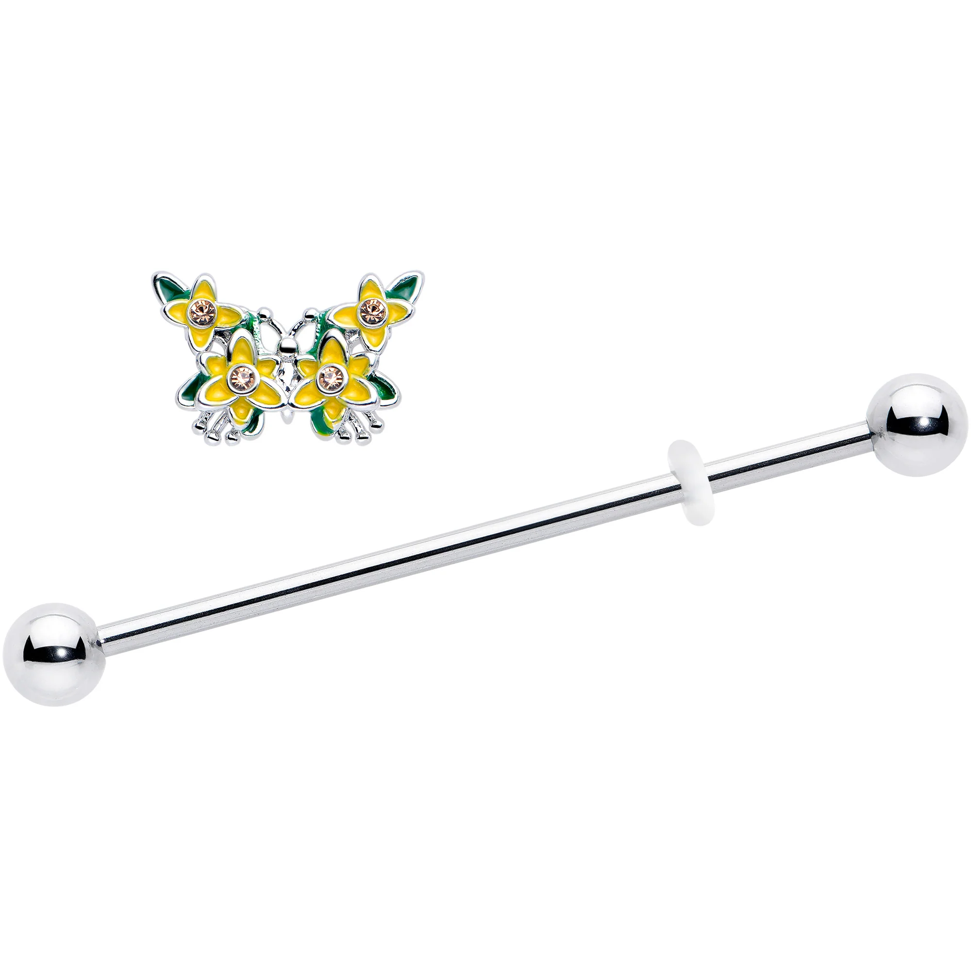 14G Yellow CZ Gem Blooming Butterfly Industrial Barbell 38mm - Image 2