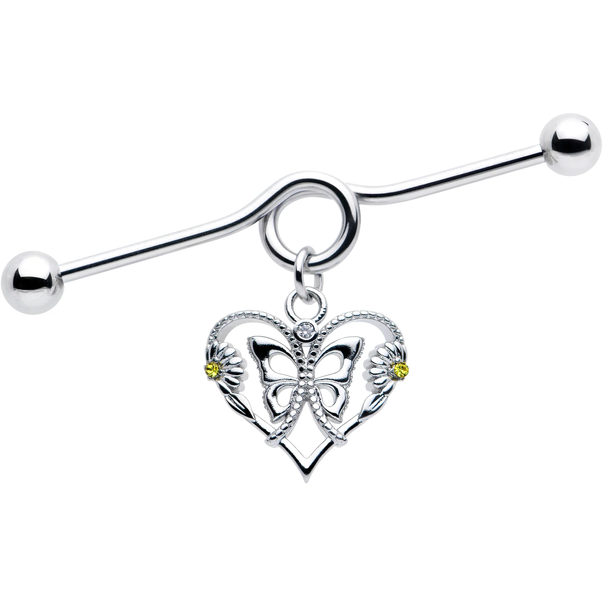 14G Yellow CZ Gem Heart Flower Butterfly Project Bar 38mm