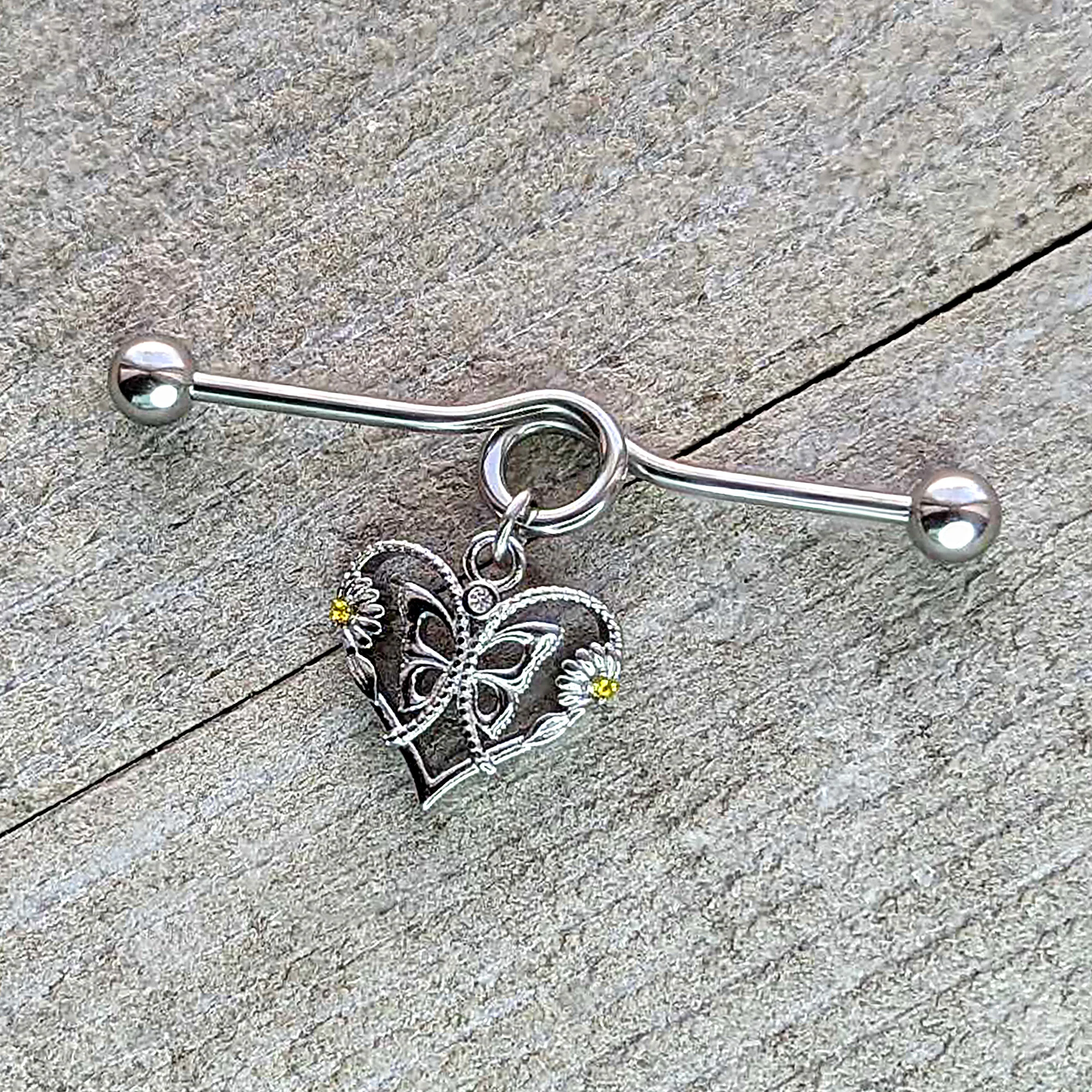 14G Yellow CZ Gem Heart Flower Butterfly Project Bar 38mm - Image 5