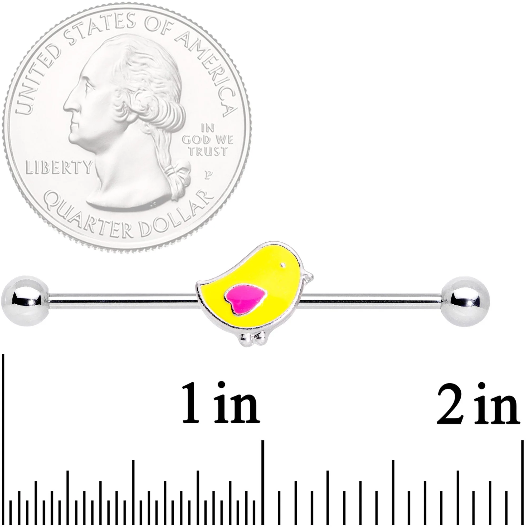 14G Yellow Easter Chick Industrial Barbell 38mm - Image 2