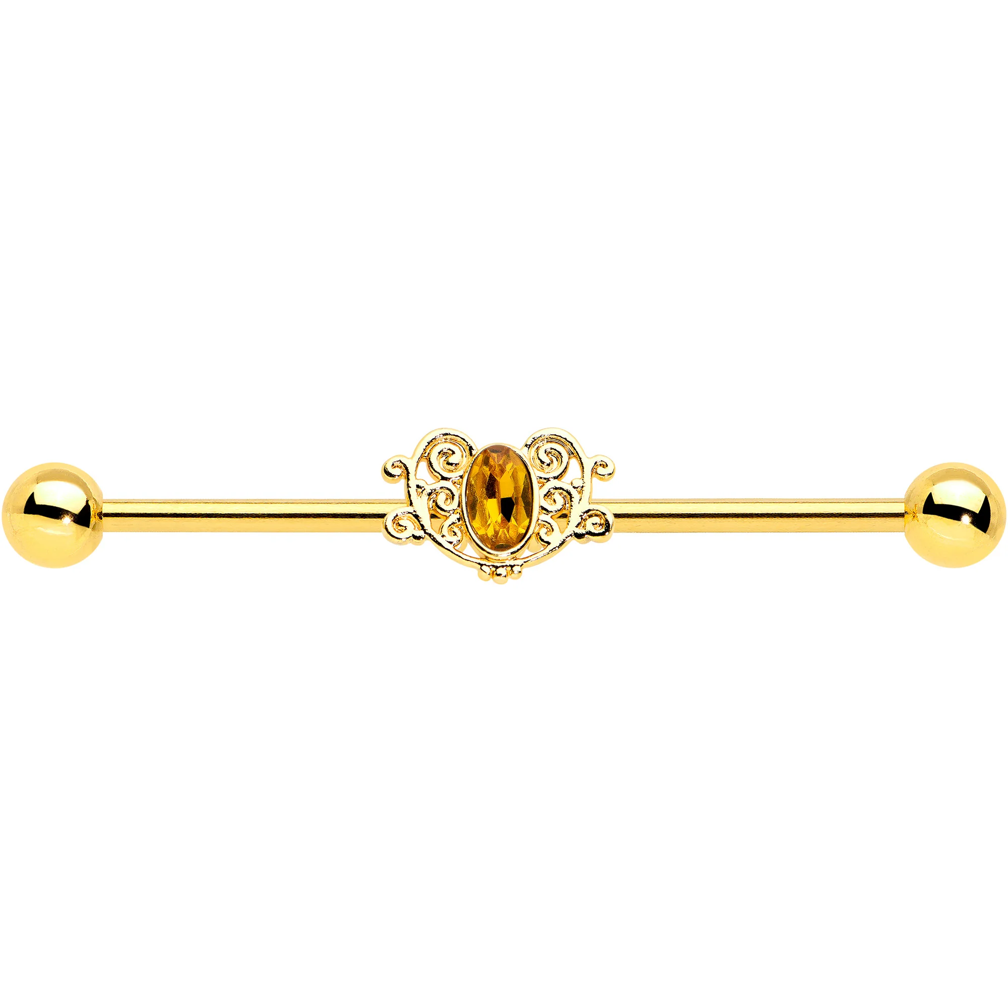 14G Yellow Gem Gold Tone Duet Scroll Industrial Barbell 38mm - Image 4