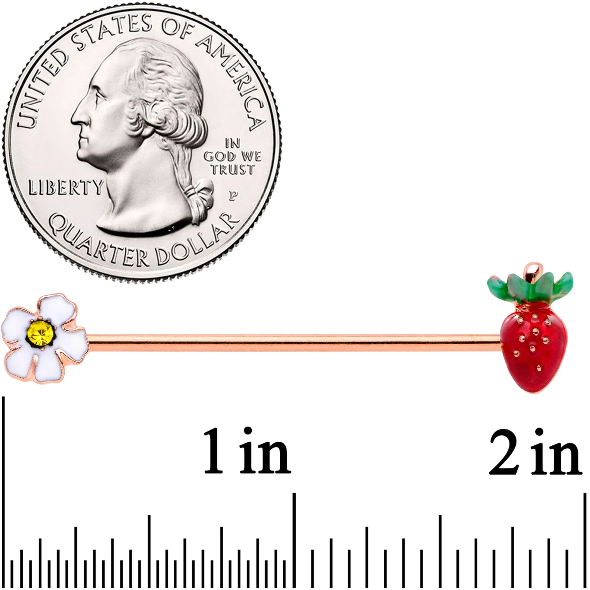 14G Yellow Gem Rose Gold Tone Berry Industrial Barbell 38mm - Image 3