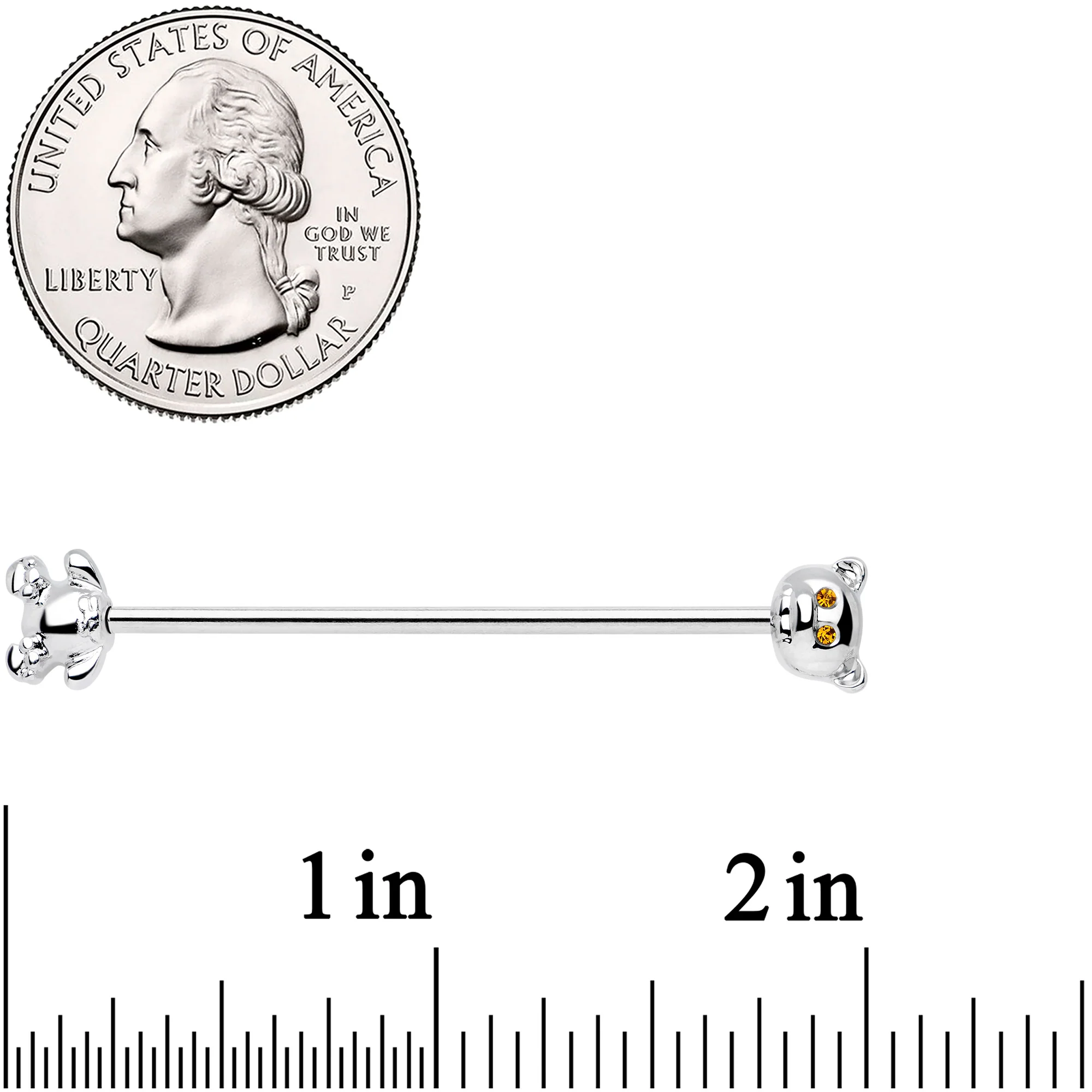 14G Yellow Gem Teddy Bear Industrial Barbell 38mm - Image 2