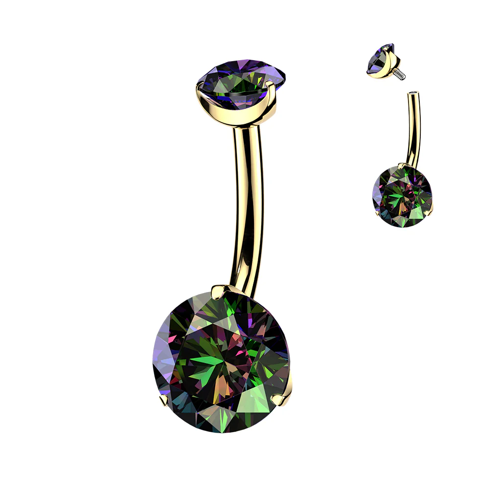 14G 24k Gold Implant Grade Titanium CZ Dual Hearts Internally Threaded Belly Ring - Image 4