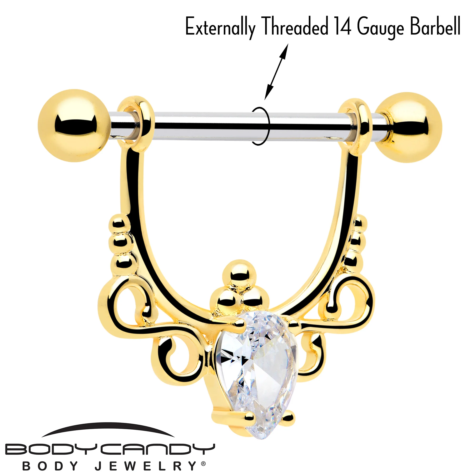 14G 9/16 Clear CZ Gem Golden Infinity Sign Dangle Nipple Ring Set - Image 3