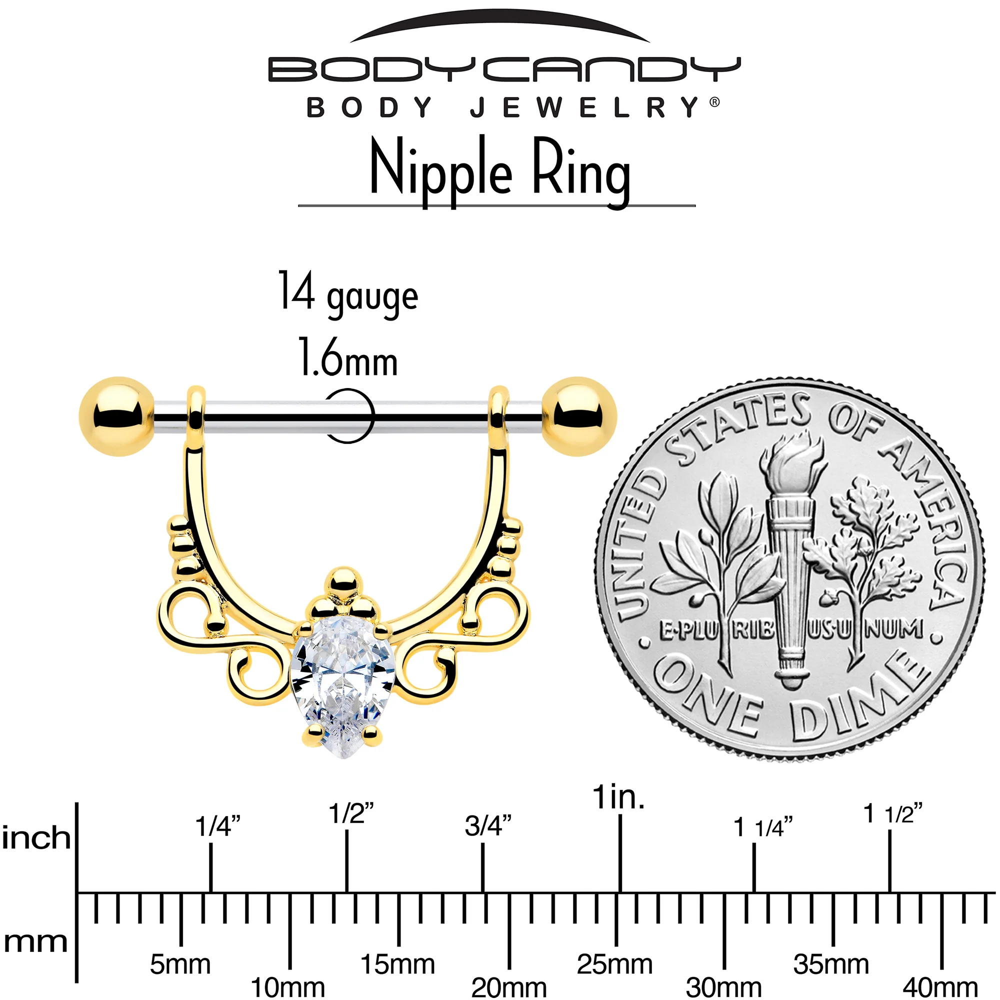 14G 9/16 Clear CZ Gem Golden Infinity Sign Dangle Nipple Ring Set - Image 5