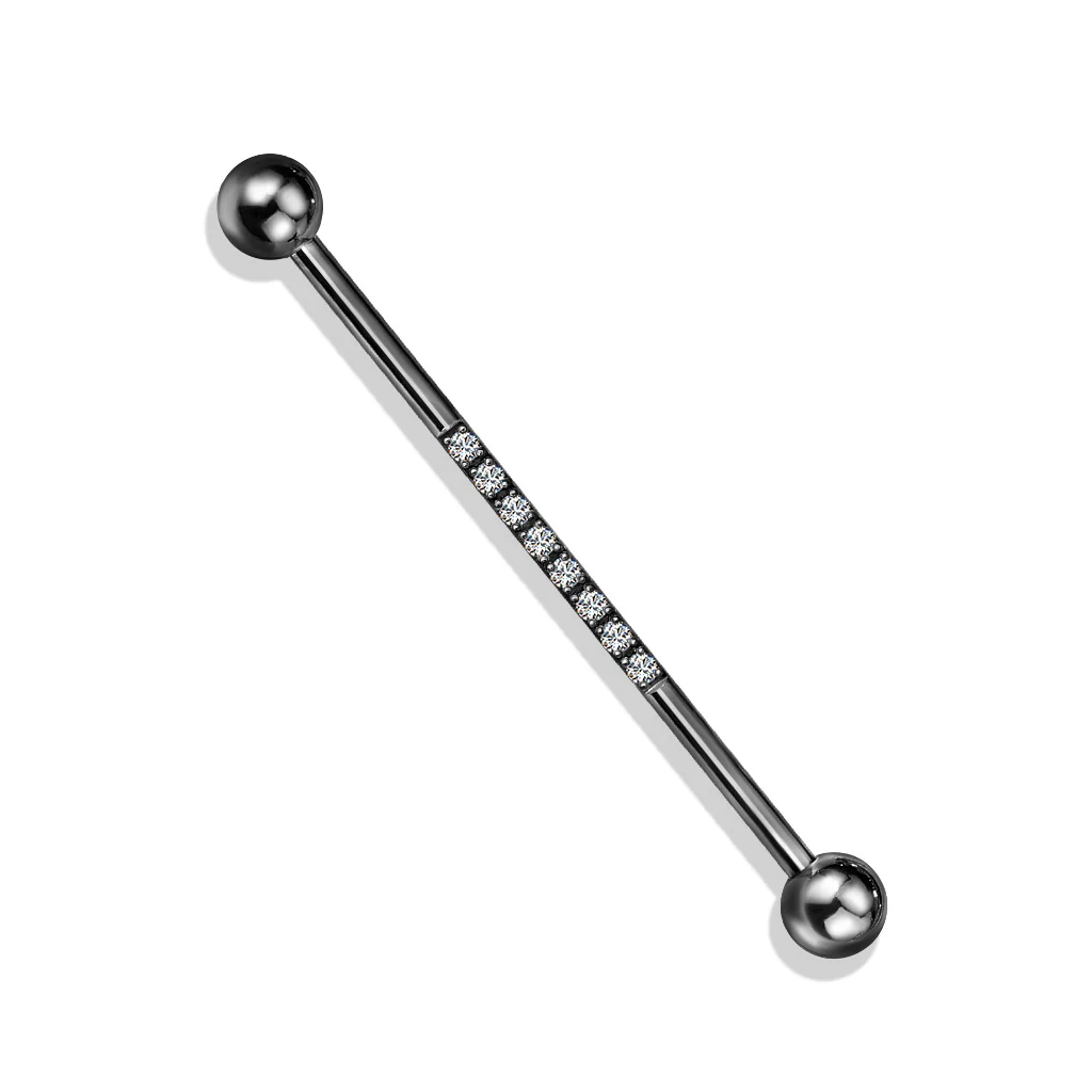 14G Clear CZ Gem Black Simple Perfection Project Bar 38mm