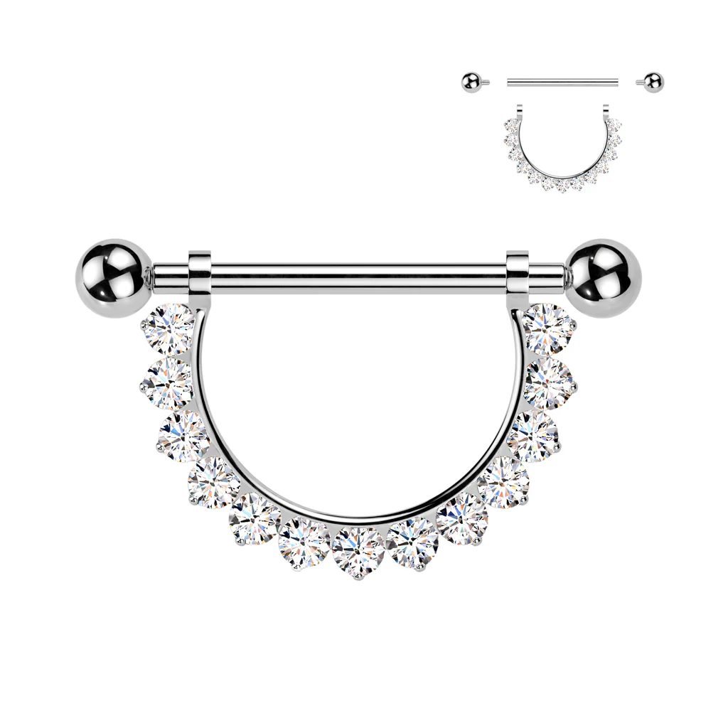 14G Implant Grade Titanium Internally Threaded CZ Nipple Shield Set - Image 2