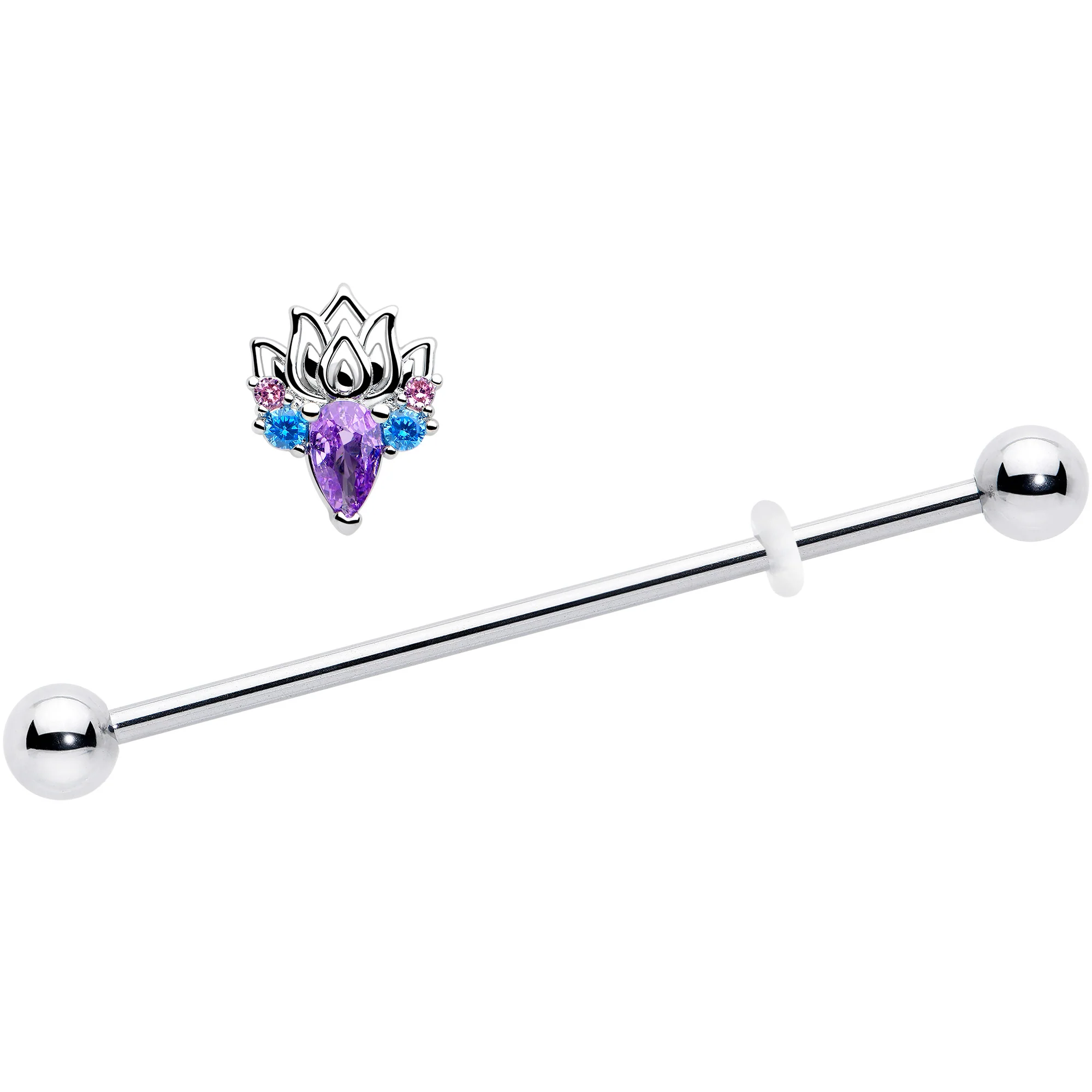 14G Purple Blue CZ Gem Fire Lotus Industrial Barbell 38mm - Image 2