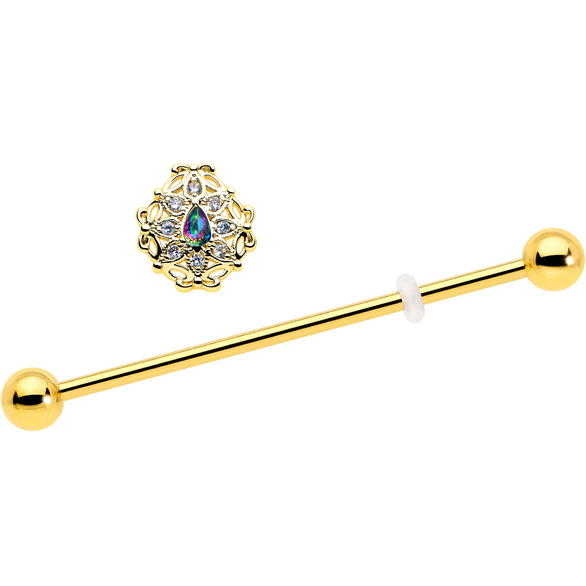 14G Vitrail Gem Gold Tone Blossom Bloom Industrial Barbell 38mm - Image 2