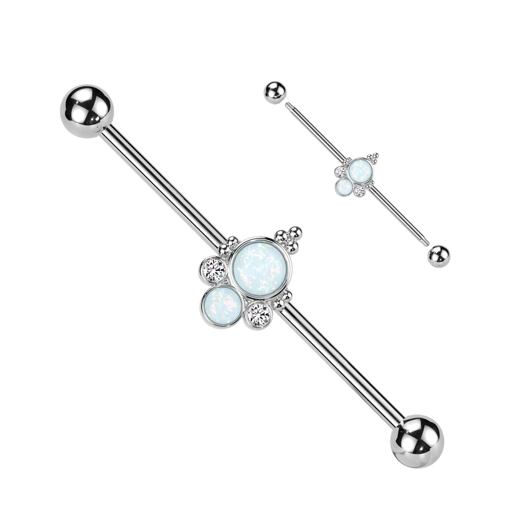 14G White Synthetic Opal Opulence Industrial Barbell 38mm