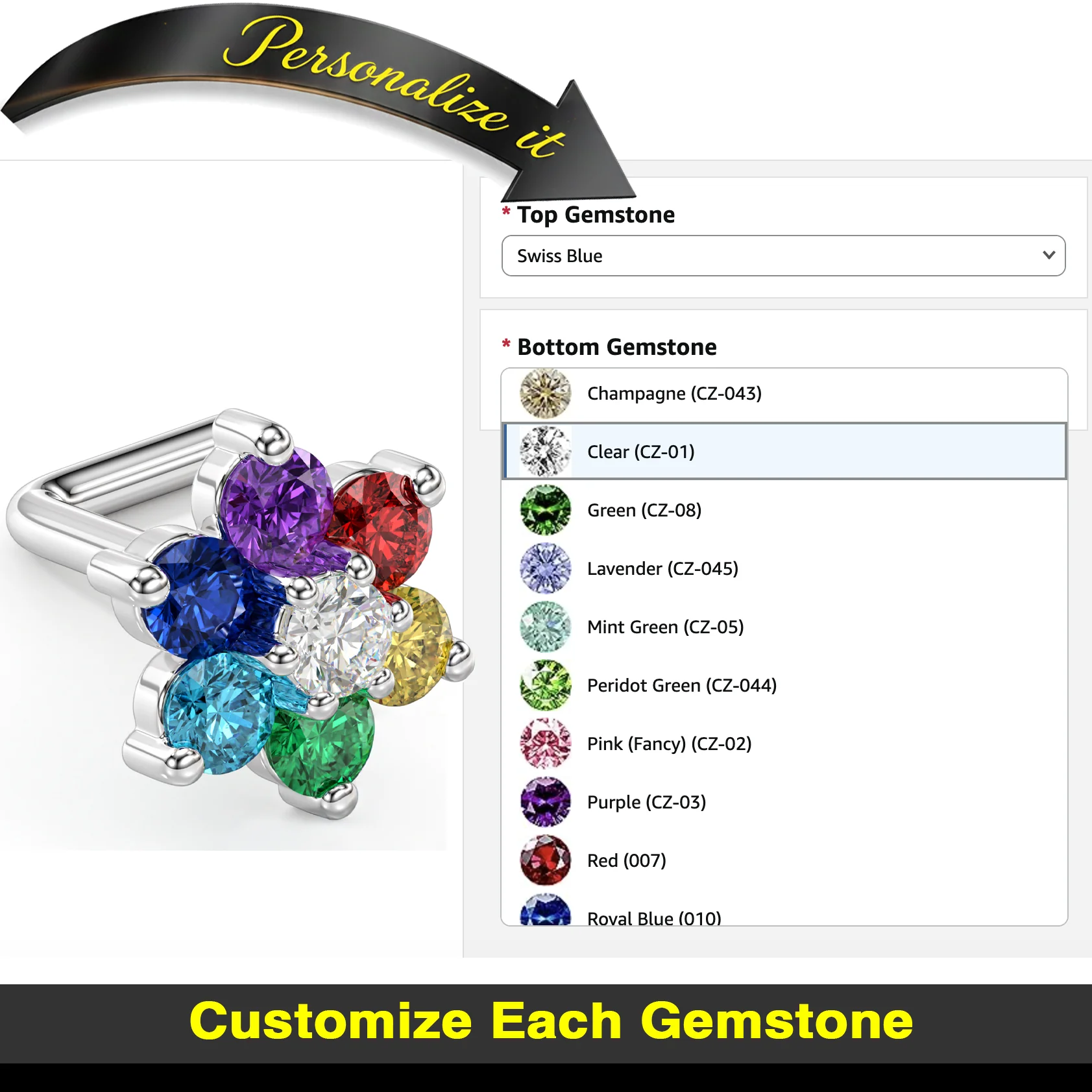 14K Gold Nose Ring with Customizable Flower - Image 2