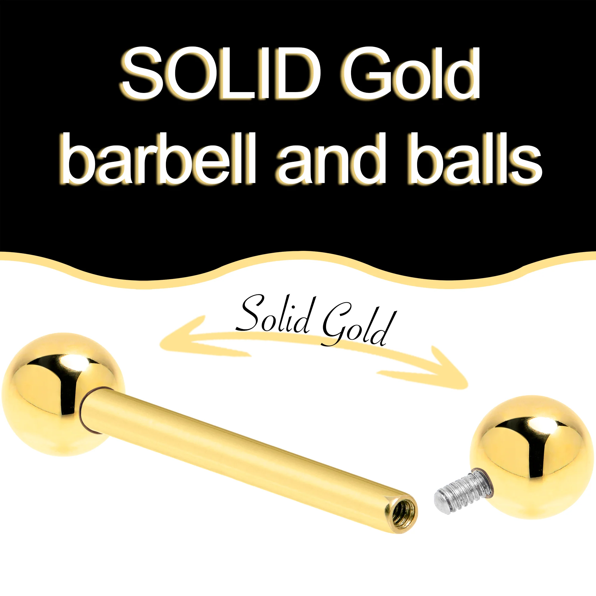 14k Solid Gold Ball Internally Threaded Barbell Tongue Ring - Image 3