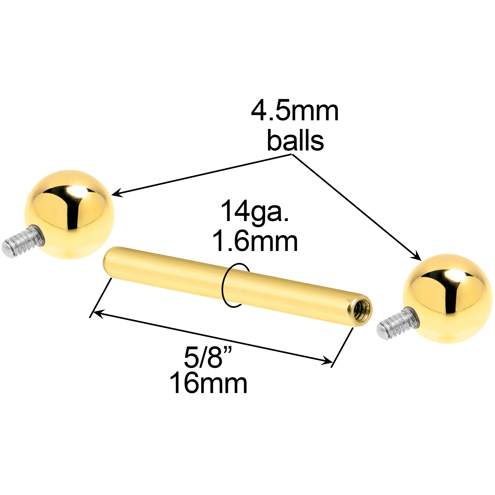 14k Solid Gold Ball Internally Threaded Barbell Tongue Ring - Image 4