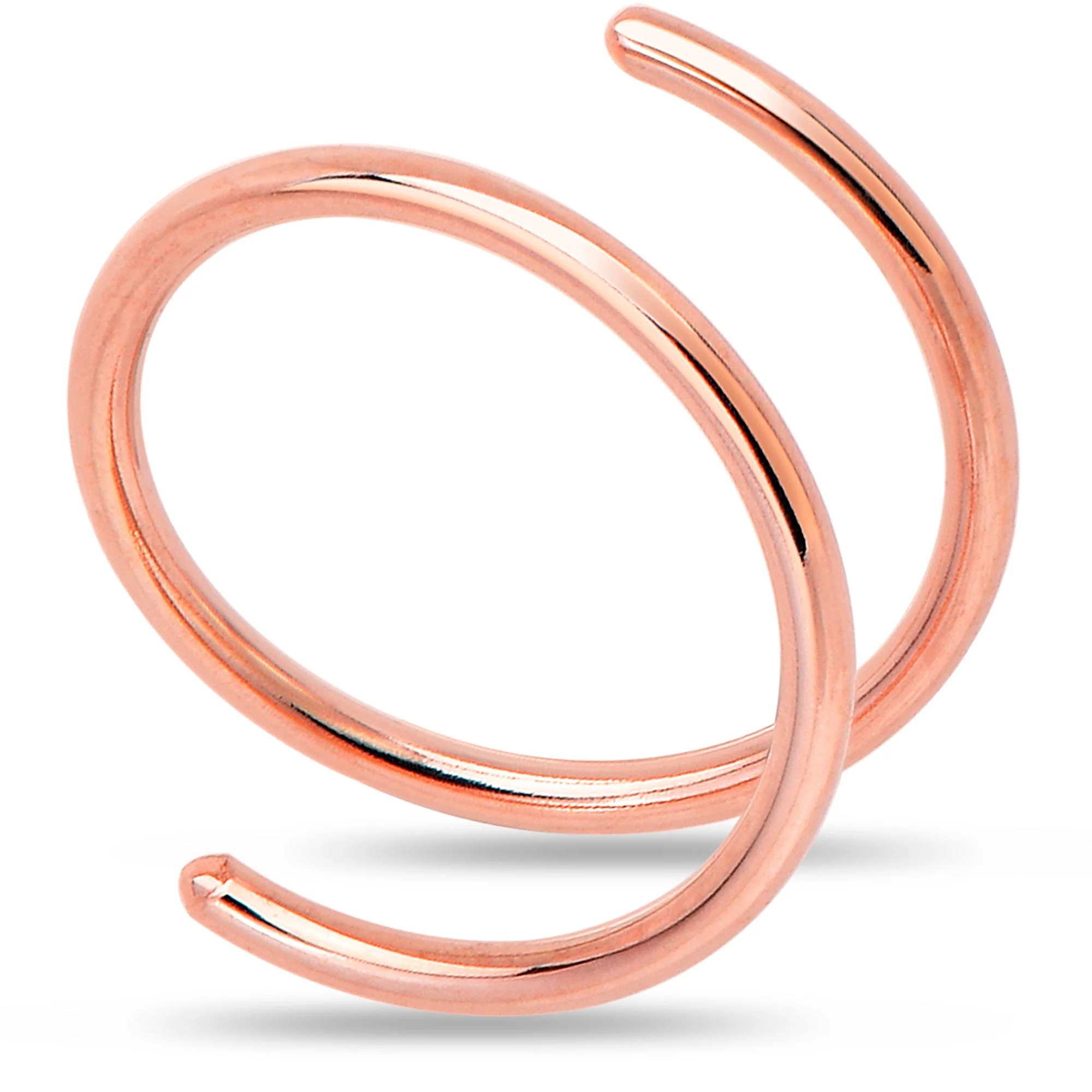14k Solid Rose Gold Double Hoop Nose Spiral Nose Ring - Image 2