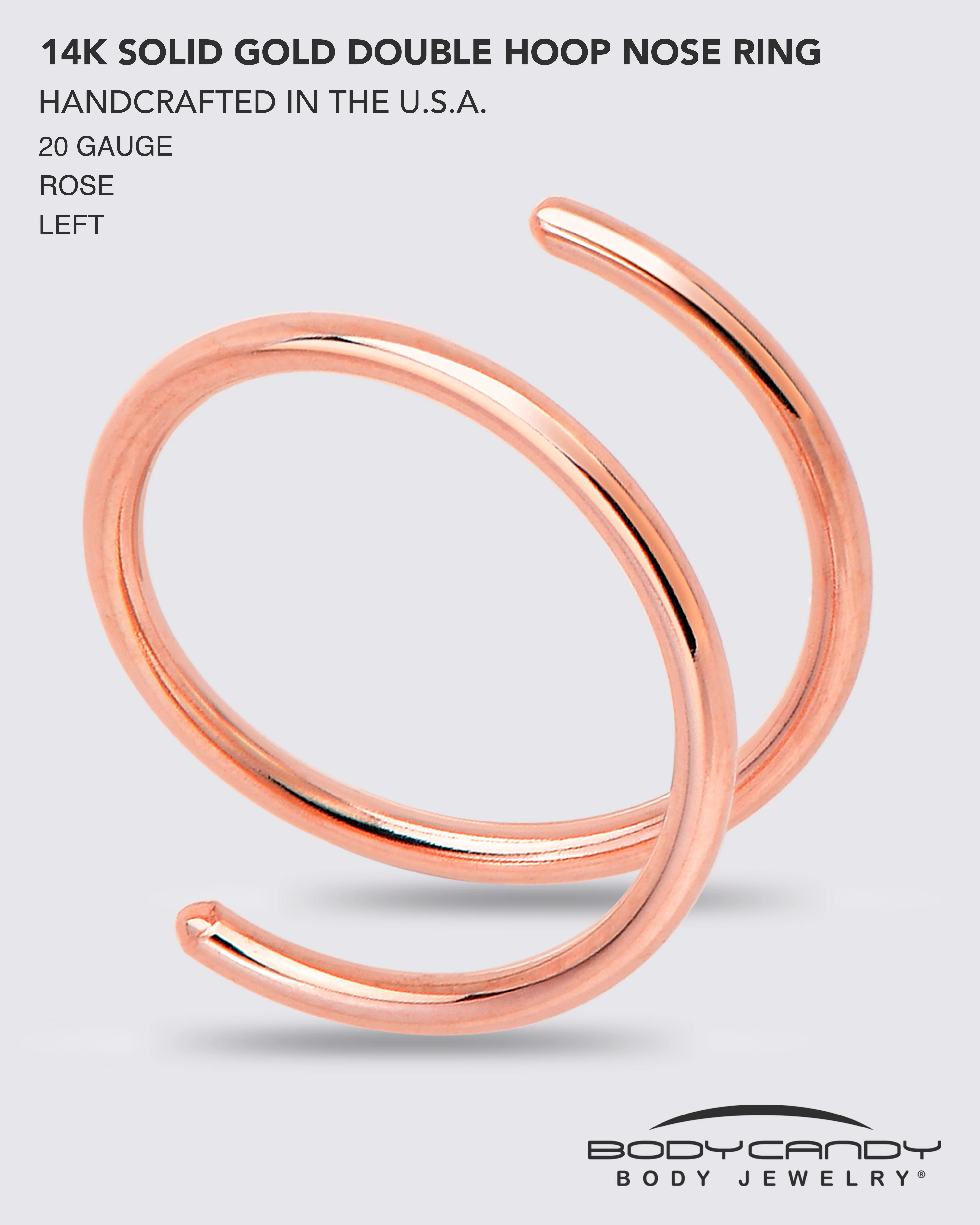 14k Solid Rose Gold Double Hoop Nose Spiral Nose Ring - Image 6