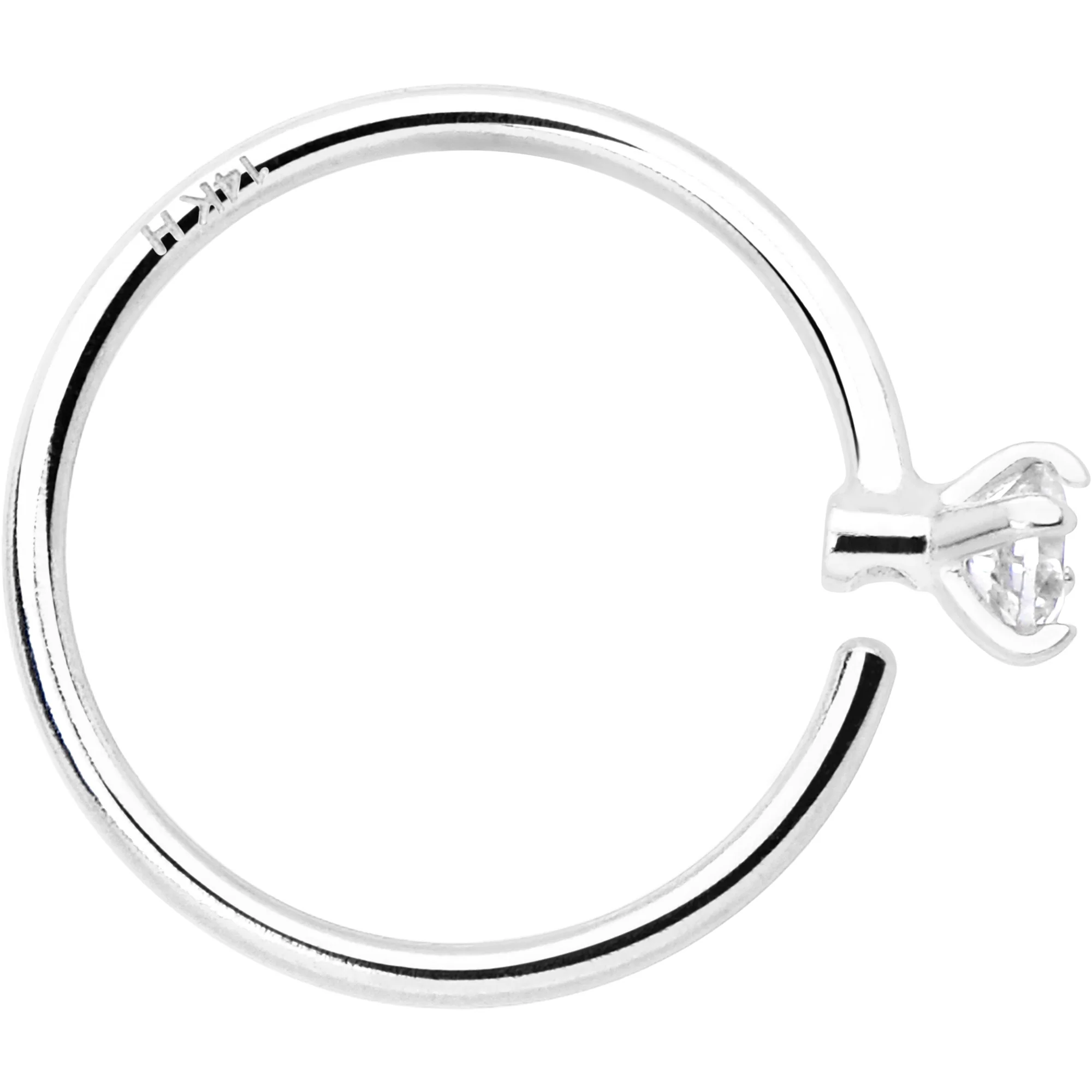 14k Solid White Gold Bendable Nose Hoop 22G 5/16 with 2mm CZ - Image 3