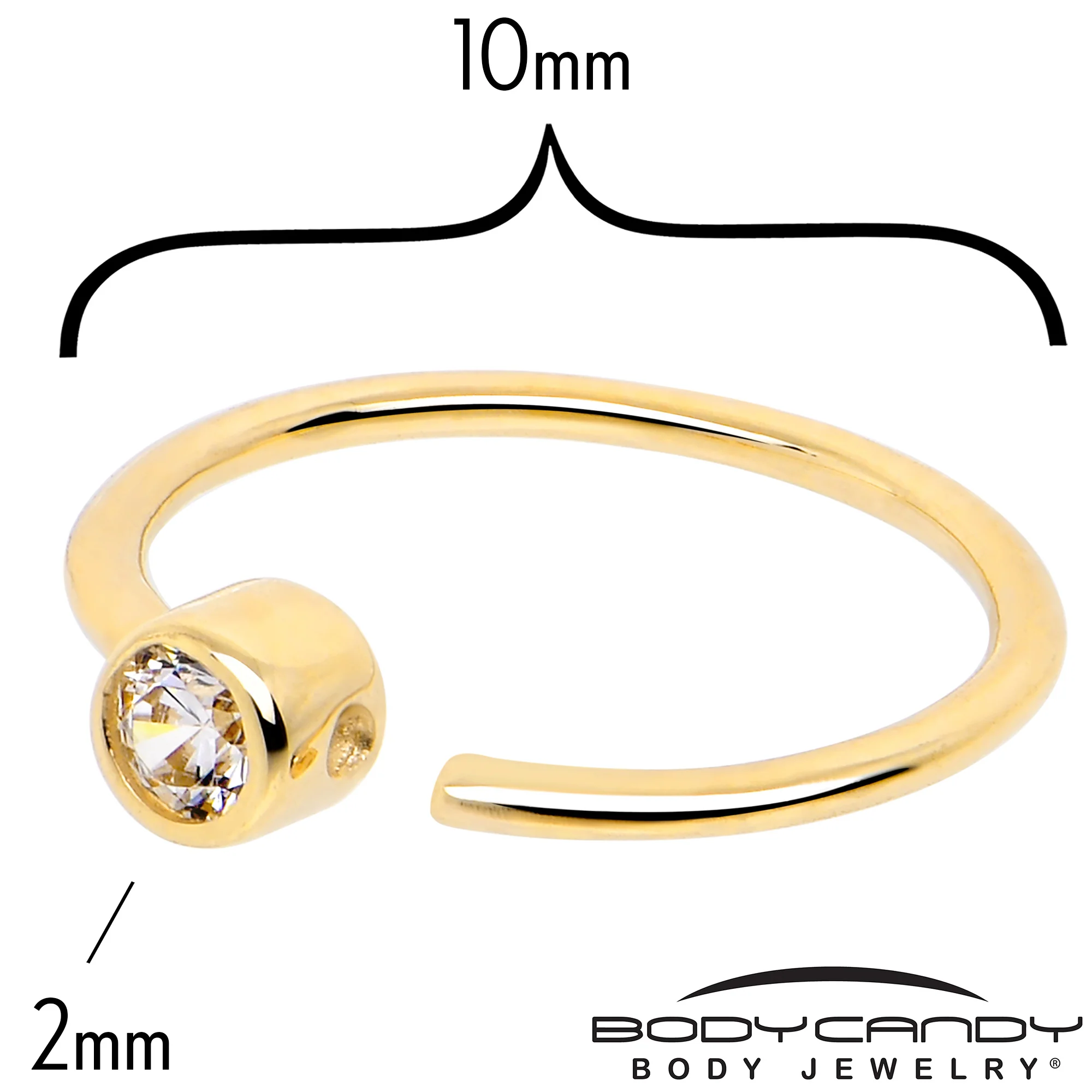 14k Solid Yellow Gold Bendable Nose Hoop 22G 5/16 with 2mm Bezel CZ - Image 4