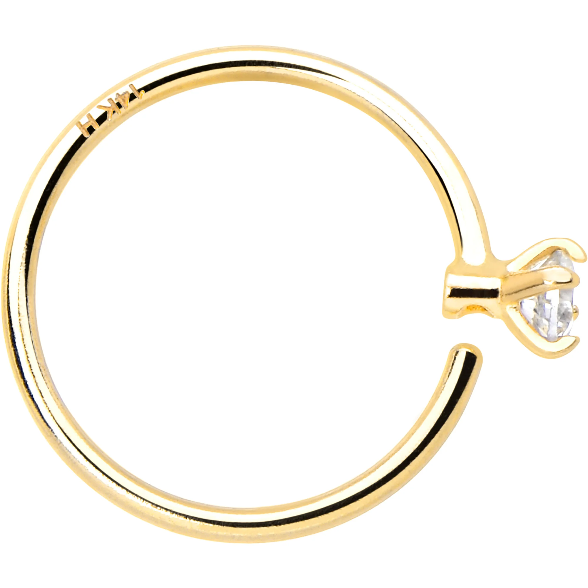 14k Solid Yellow Gold Bendable Nose Hoop 22G 5/16 with 2mm  CZ - Image 3