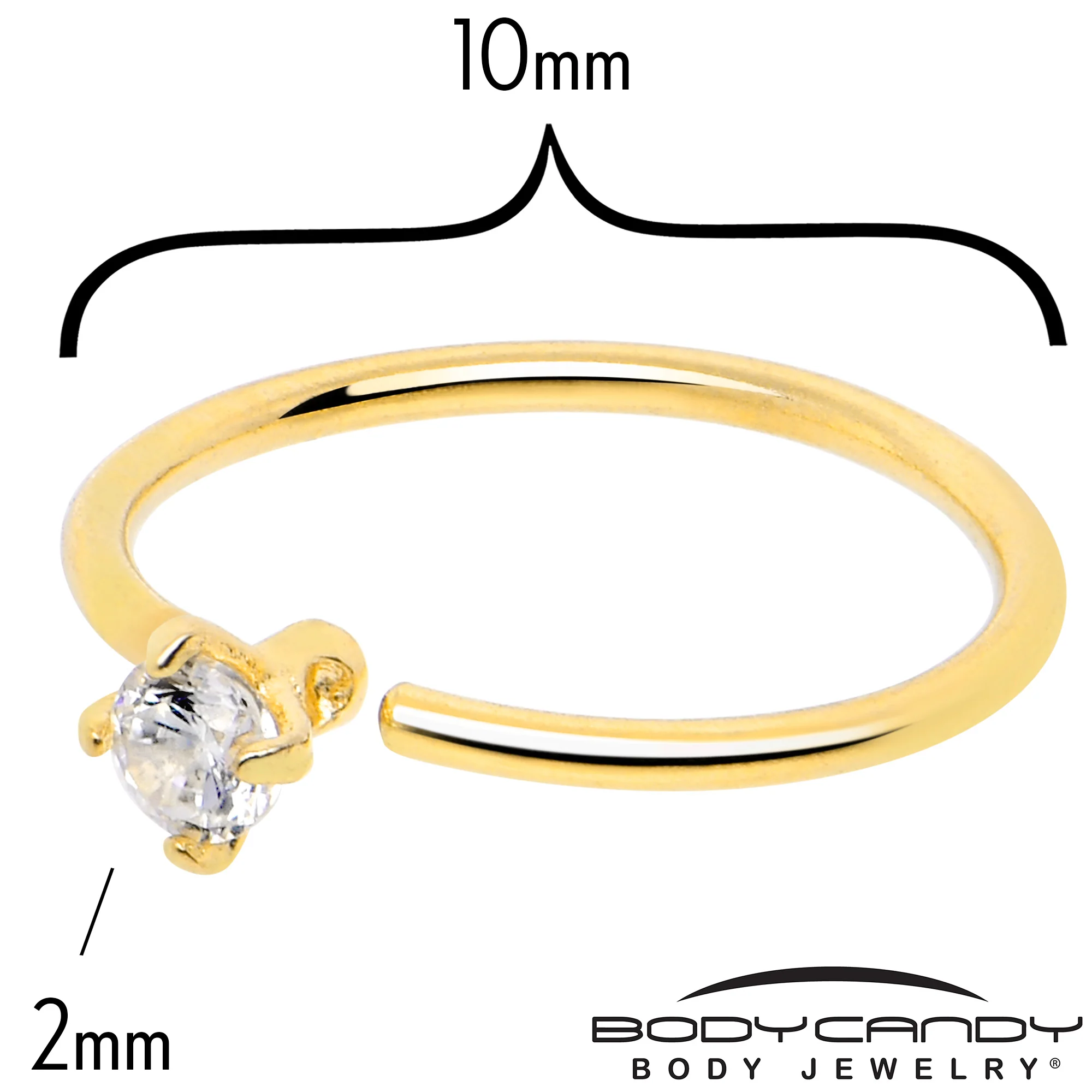 14k Solid Yellow Gold Bendable Nose Hoop 22G 5/16 with 2mm  CZ - Image 4
