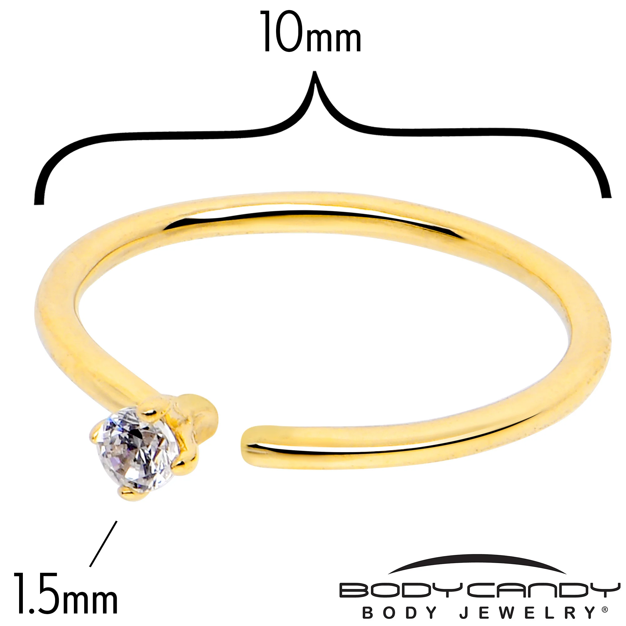 14k Solid Yellow Gold Bendable Nose Hoop 22G 5/16 with CZ - Image 5