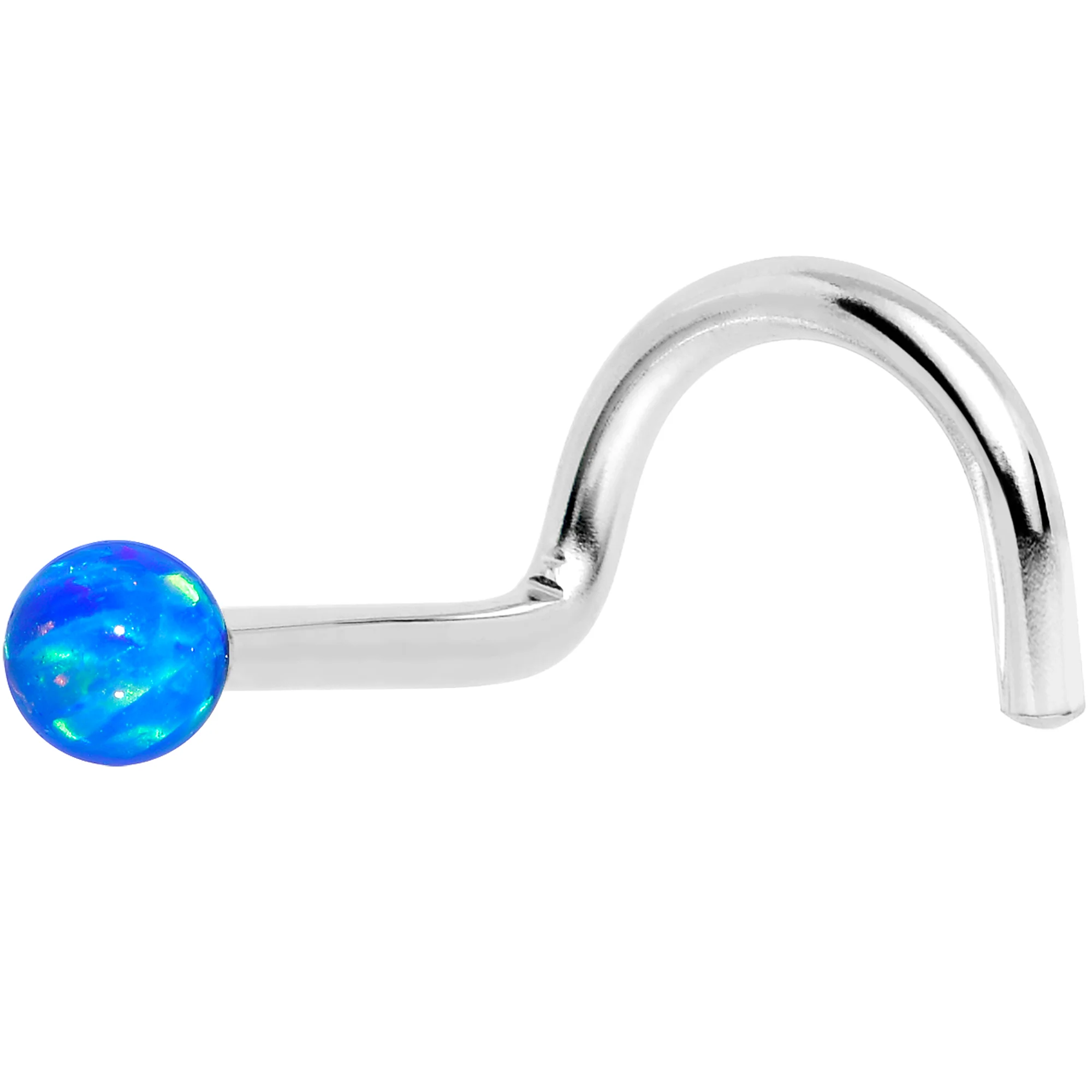 14k White Gold 2.5mm Blue Synthetic Opal Ball Nose Ring - Image 10