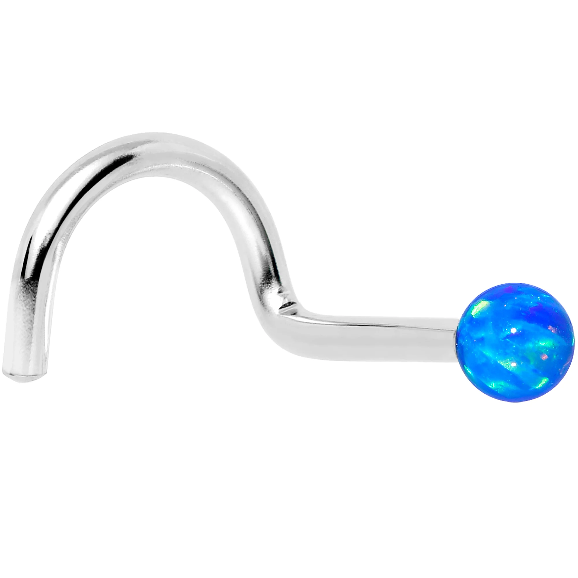14k White Gold 2.5mm Blue Synthetic Opal Ball Nose Ring - Image 11