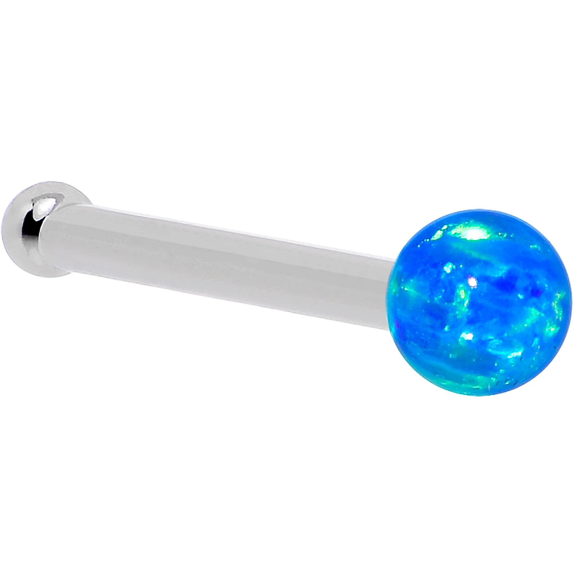 14k White Gold 2.5mm Blue Synthetic Opal Ball Nose Ring - Image 8