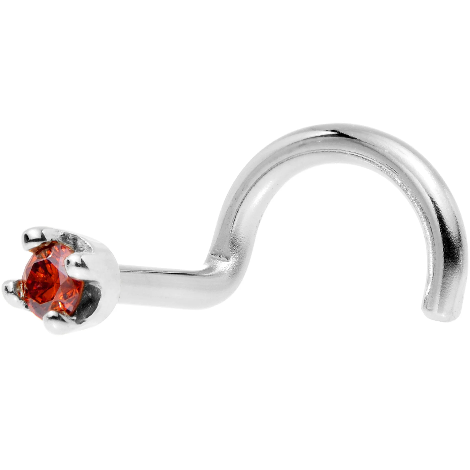 14k White Gold 2mm Lab Grown Red Diamond Nose Ring - Image 10