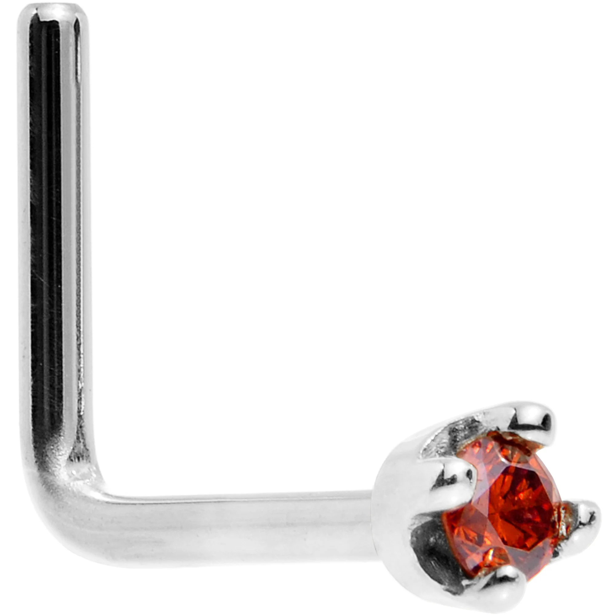 14k White Gold 2mm Lab Grown Red Diamond Nose Ring - Image 12