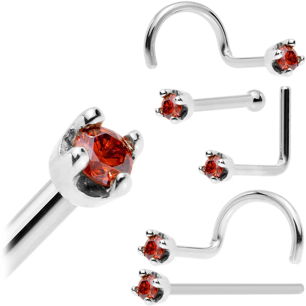14k White Gold 2mm Lab Grown Red Diamond Nose Ring - Image 17