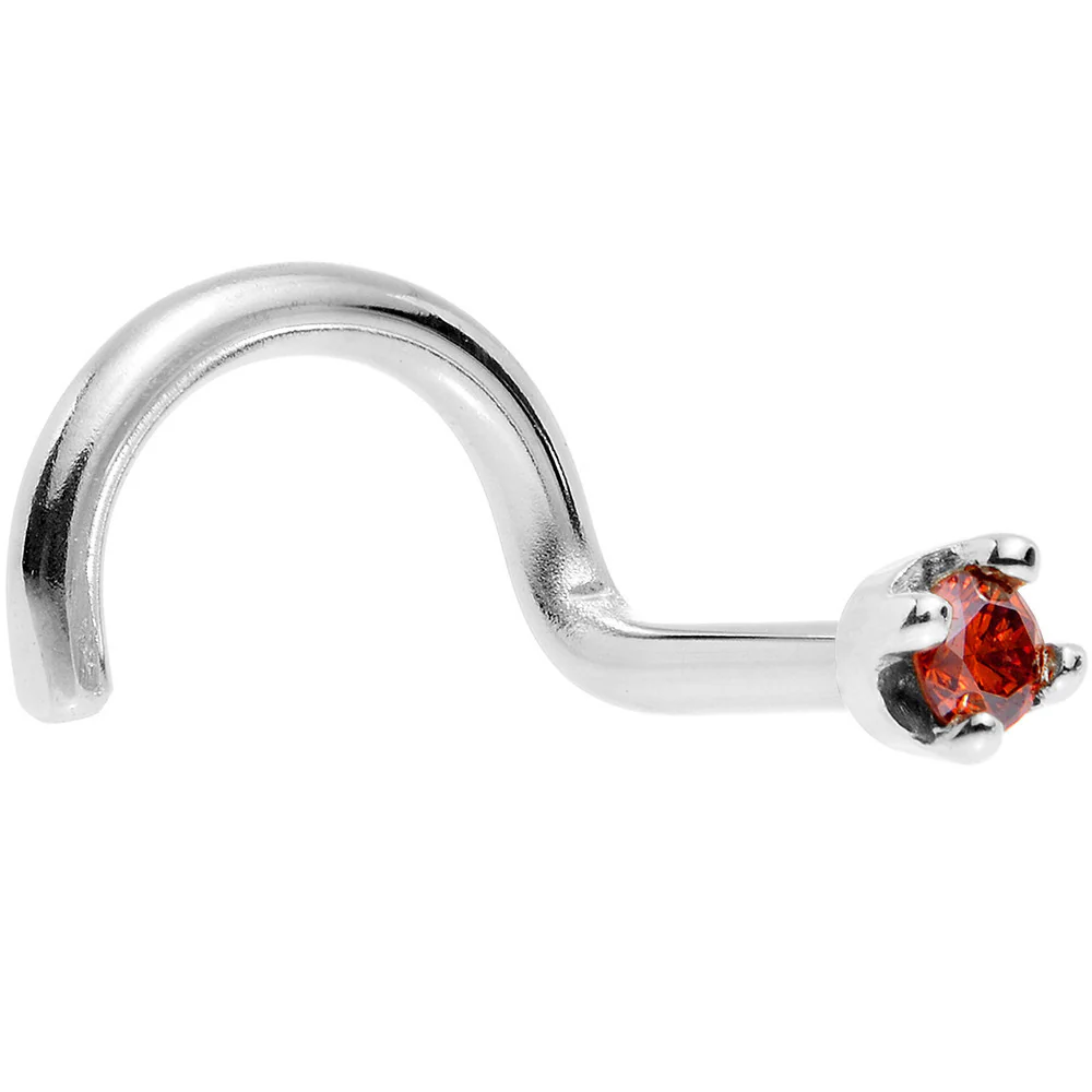 14k White Gold 2mm Lab Grown Red Diamond Nose Ring - Image 3