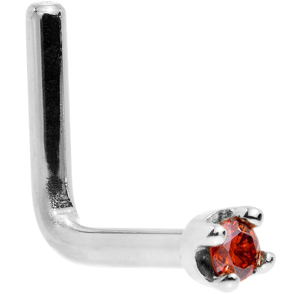 14k White Gold 2mm Lab Grown Red Diamond Nose Ring - Image 5