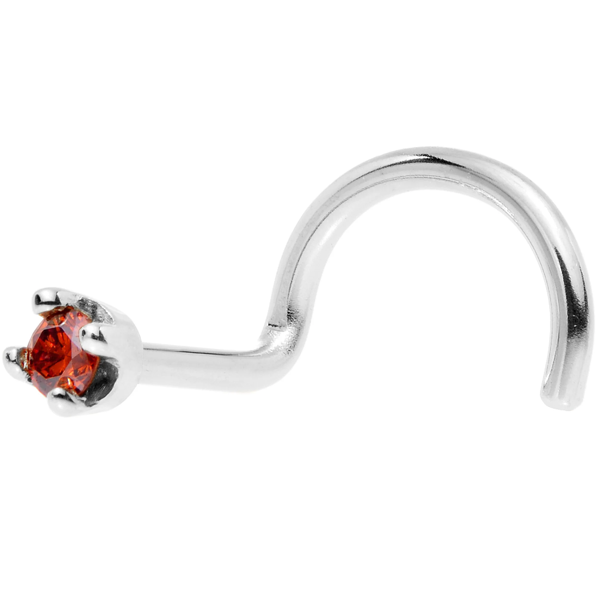 14k White Gold 2mm Lab Grown Red Diamond Nose Ring - Image 9