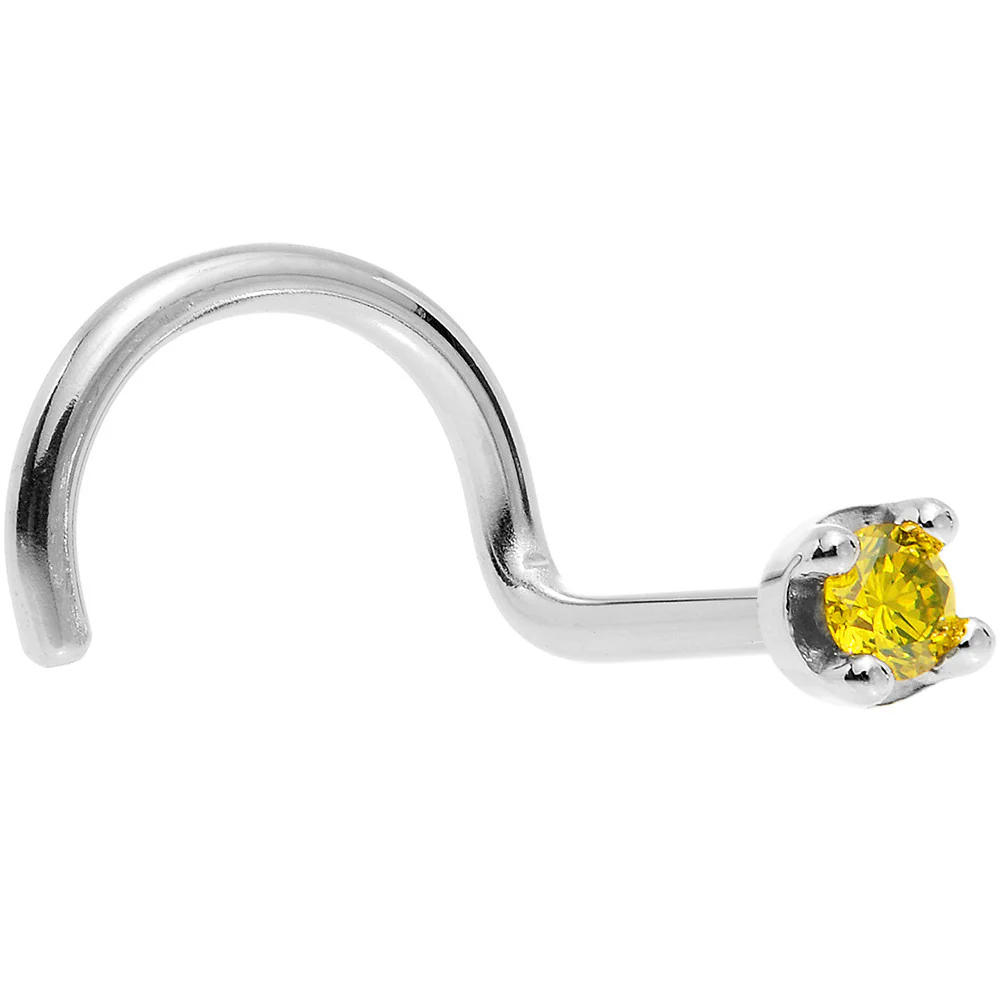 14k White Gold 2mm Lab Grown Yellow Diamond Nose Ring - Image 10