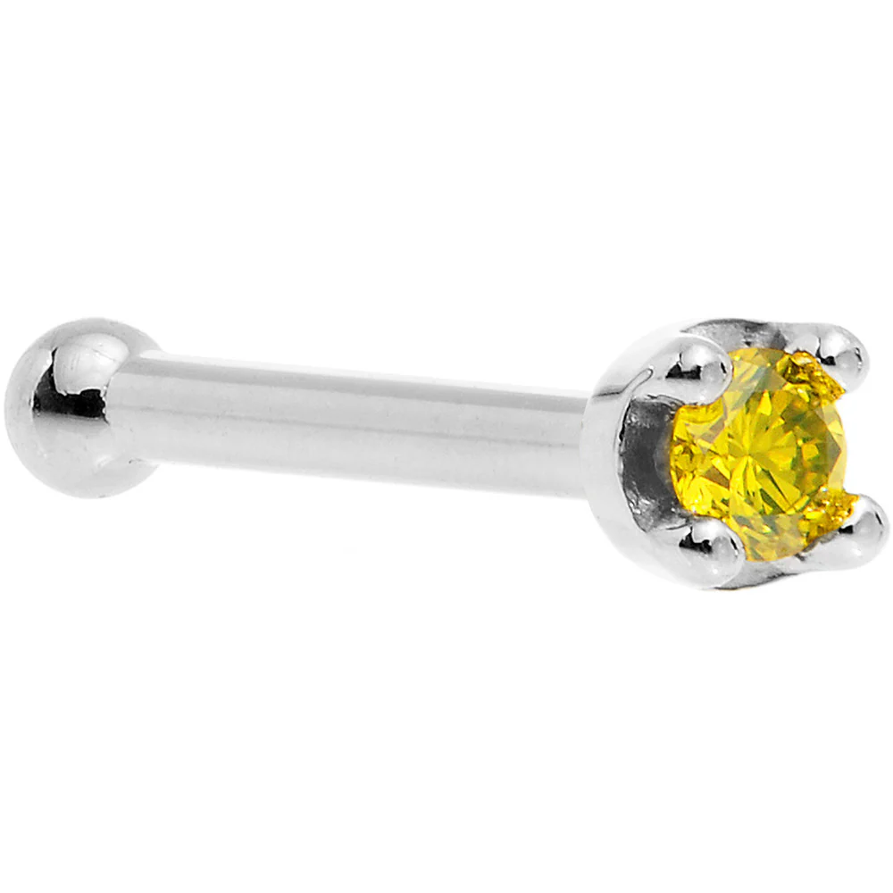 14k White Gold 2mm Lab Grown Yellow Diamond Nose Ring - Image 11