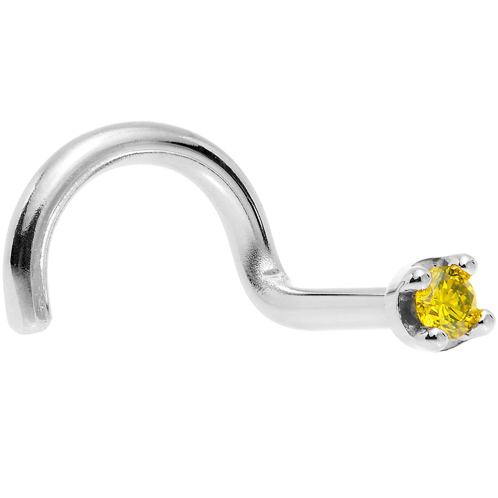 14k White Gold 2mm Lab Grown Yellow Diamond Nose Ring - Image 3
