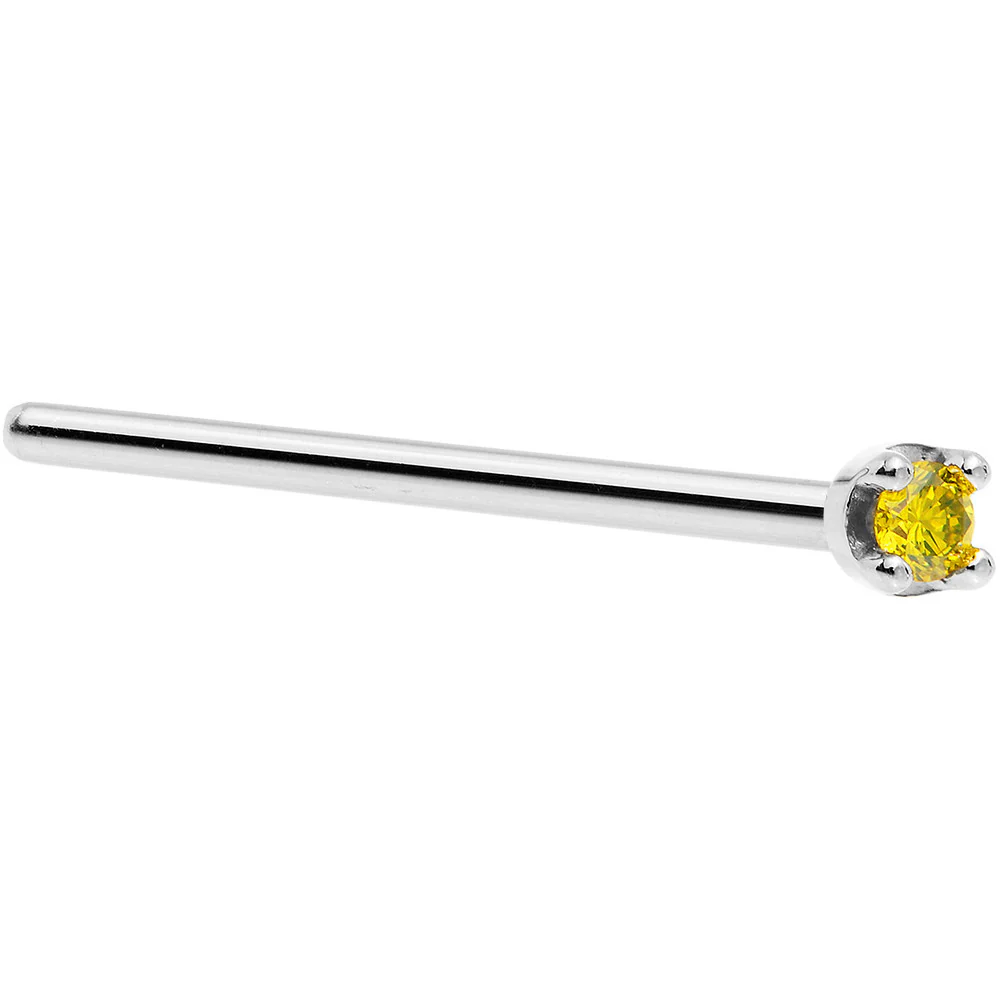 14k White Gold 2mm Lab Grown Yellow Diamond Nose Ring - Image 4