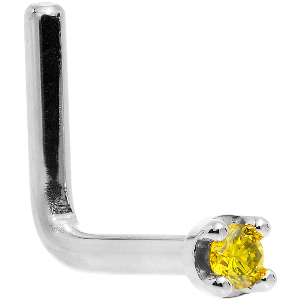 14k White Gold 2mm Lab Grown Yellow Diamond Nose Ring - Image 5