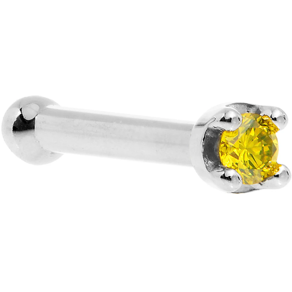 14k White Gold 2mm Lab Grown Yellow Diamond Nose Ring - Image 6