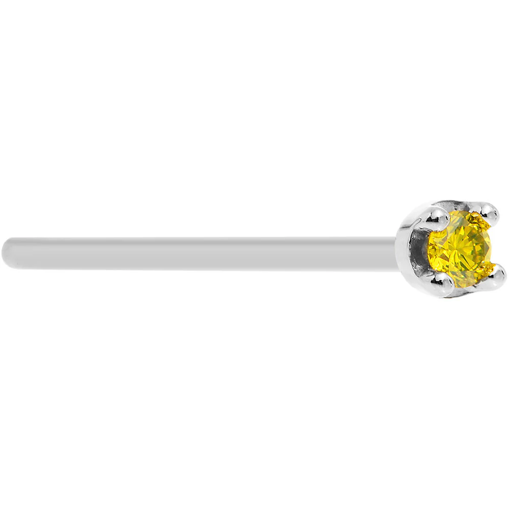 14k White Gold 2mm Lab Grown Yellow Diamond Nose Ring - Image 7