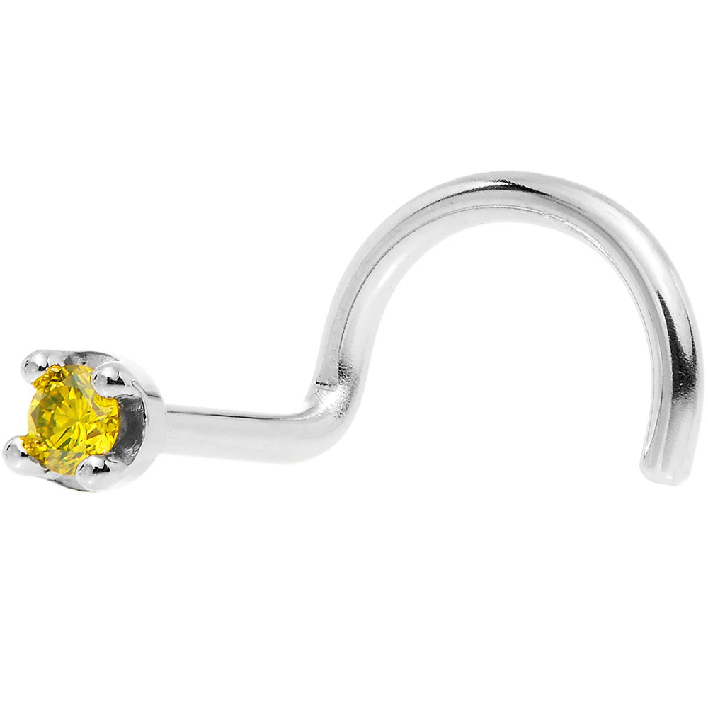 14k White Gold 2mm Lab Grown Yellow Diamond Nose Ring - Image 8