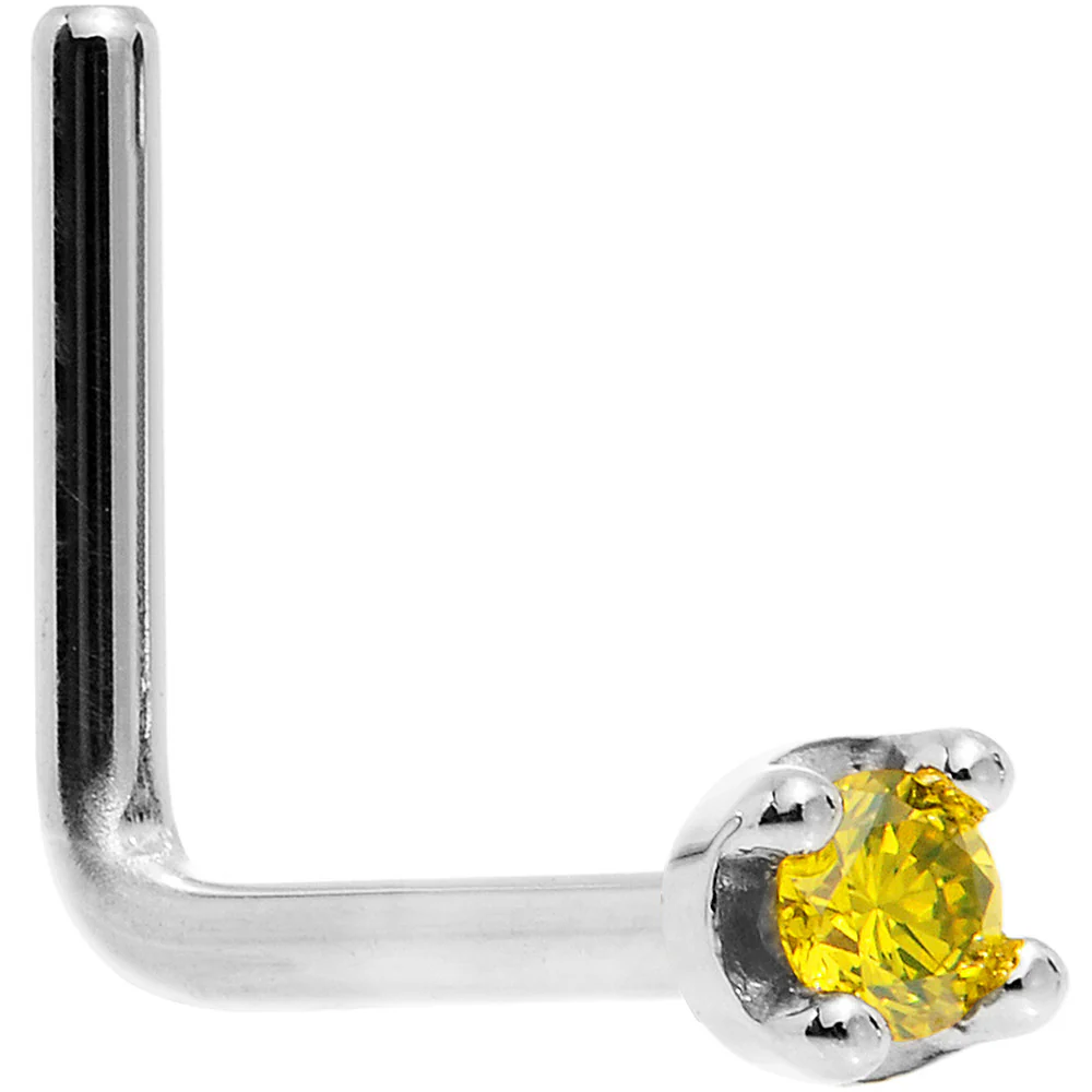 14k White Gold 2mm Lab Grown Yellow Diamond Nose Ring - Image 9