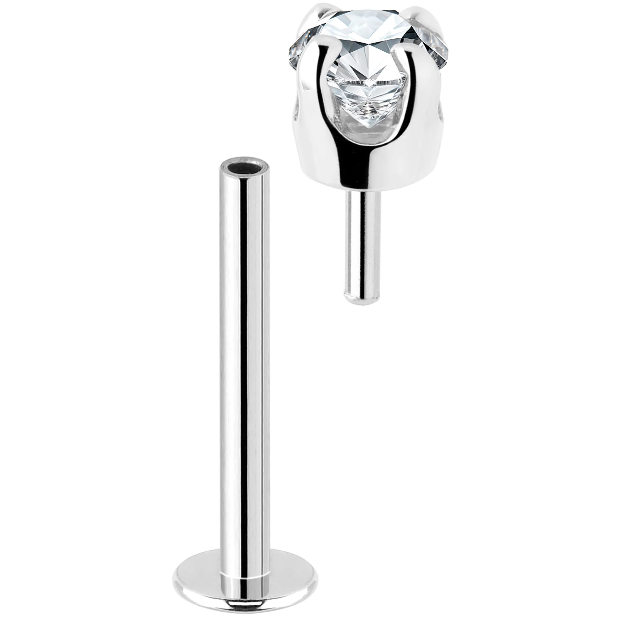 14k White Gold Flat Back Earring with 3mm Cubic Zirconia Handmade - Image 2