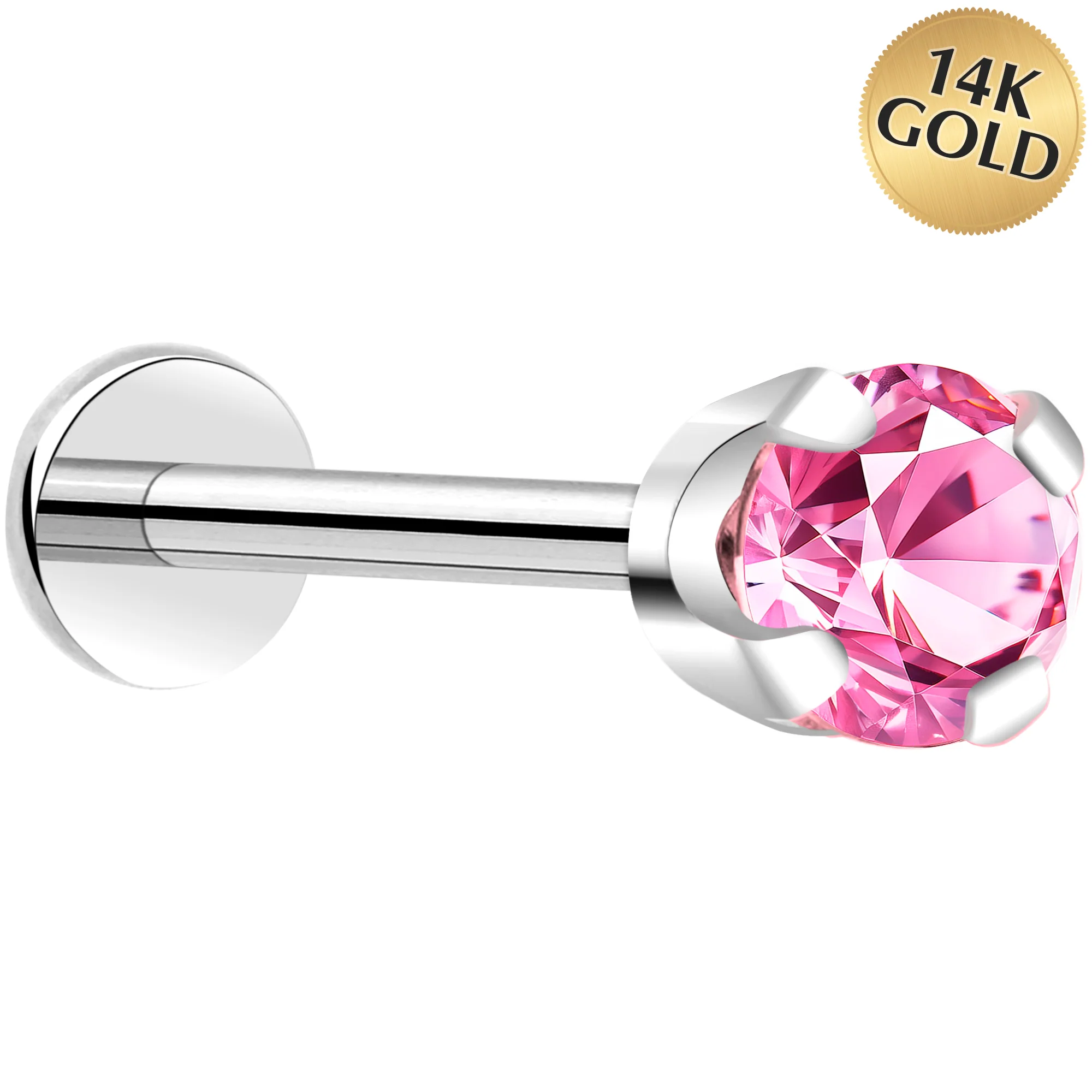 14k White Gold Flat Back Earring with 3mm Cubic Zirconia Handmade - Image 9