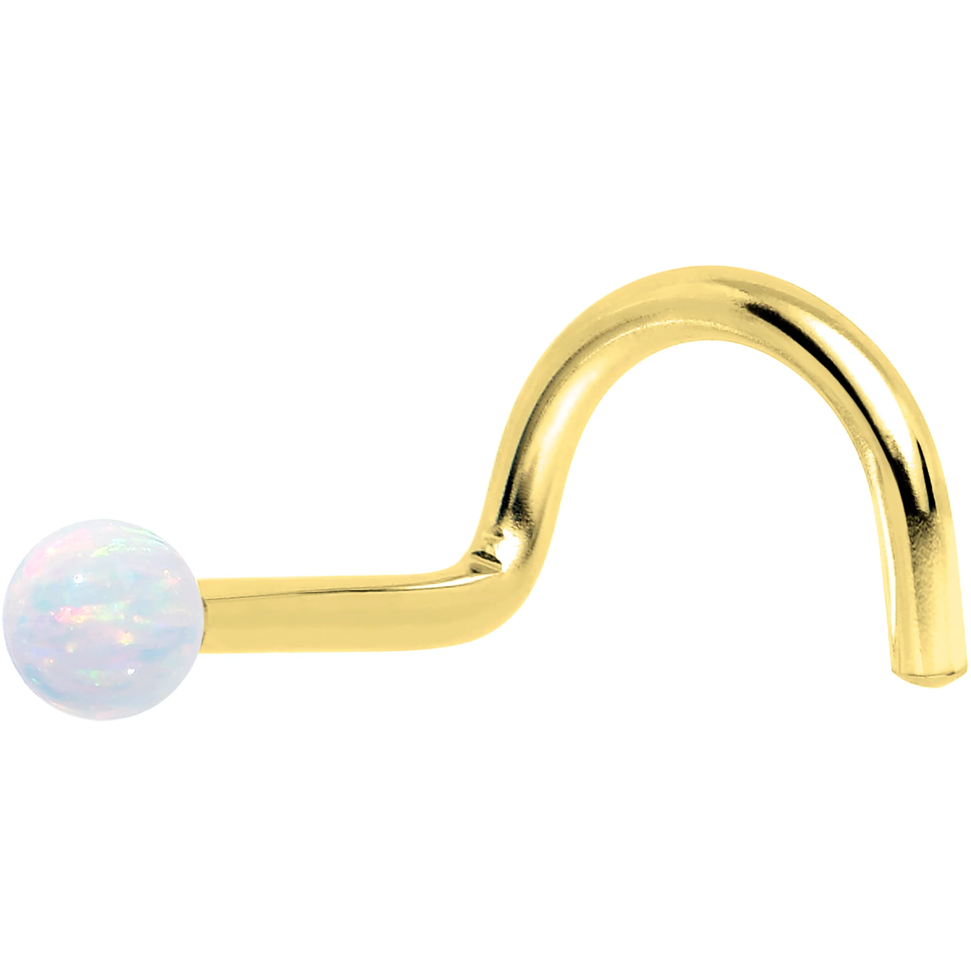 14k Yellow Gold 2.5mm Synthetic Opal Ball Nose Ring - Image 10