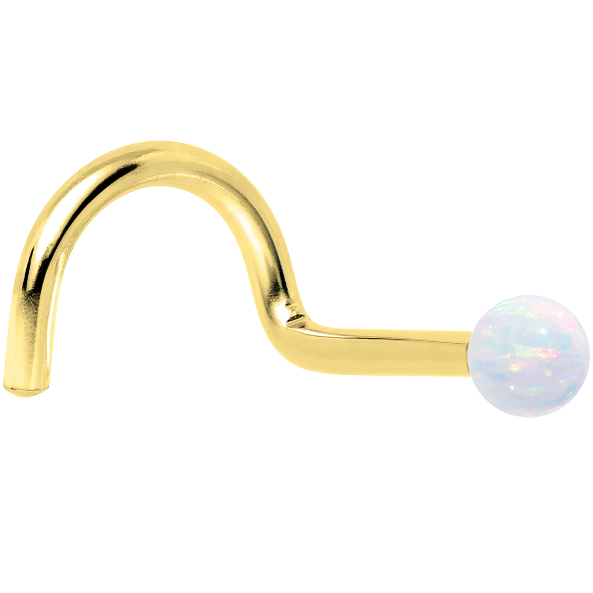14k Yellow Gold 2.5mm Synthetic Opal Ball Nose Ring - Image 11