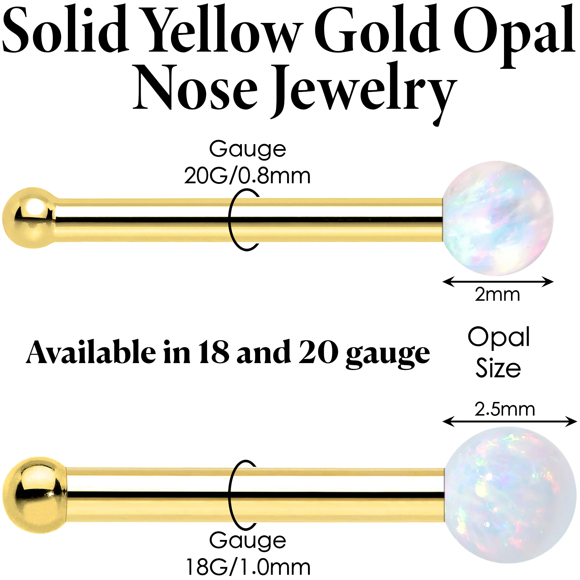 14k Yellow Gold 2.5mm Synthetic Opal Ball Nose Ring - Image 2