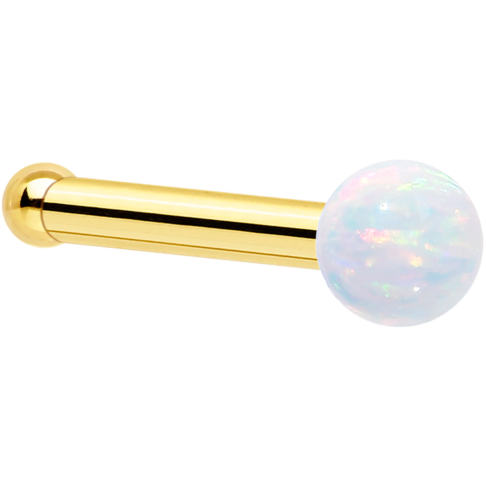 14k Yellow Gold 2.5mm Synthetic Opal Ball Nose Ring - Image 5