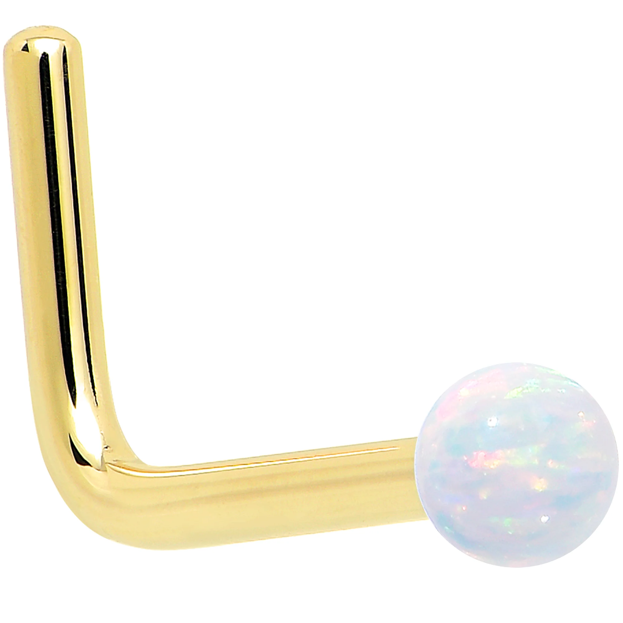 14k Yellow Gold 2.5mm Synthetic Opal Ball Nose Ring - Image 6